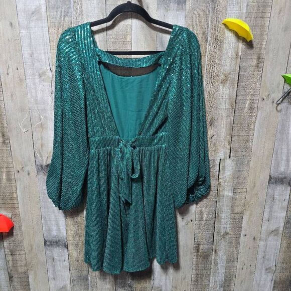 The Rustic Rack Green Sequin Fit and Flare Sequin Mini Dress - Picture 3 of 5